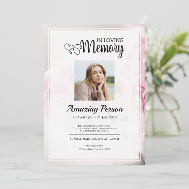 Convites Núcleo cor-de-rosa Ordem de serviço funerária (Em pé/Frente)