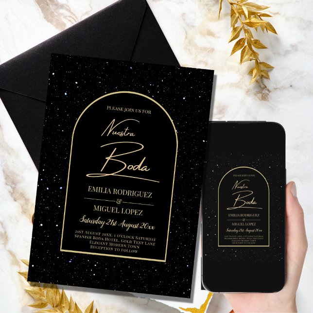Convites NUESTRA BODA BLACK DOURADO Starry Night INVITE (Criador carregado)