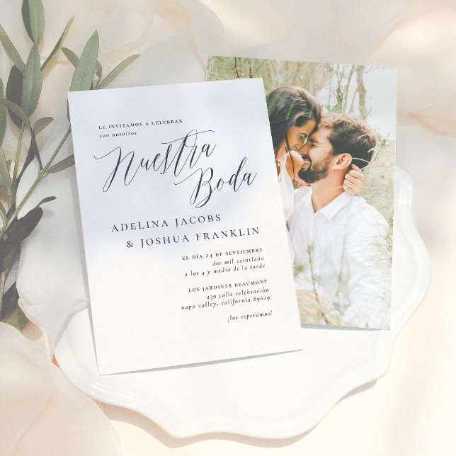 Convites Nuestra Boda Caligrafía y Foto Invitación de Boda (Criador carregado)