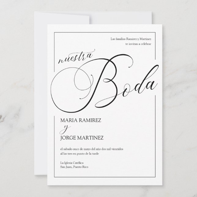 Convites Nuestra Boda_Elegante Casamento Espanhol (Frente)