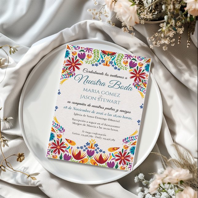 Convites Nuestra Boda Flores Botânica Casamento Espanhol (Nuestra Boda Flowers Botanical Spanish Wedding Invitation)