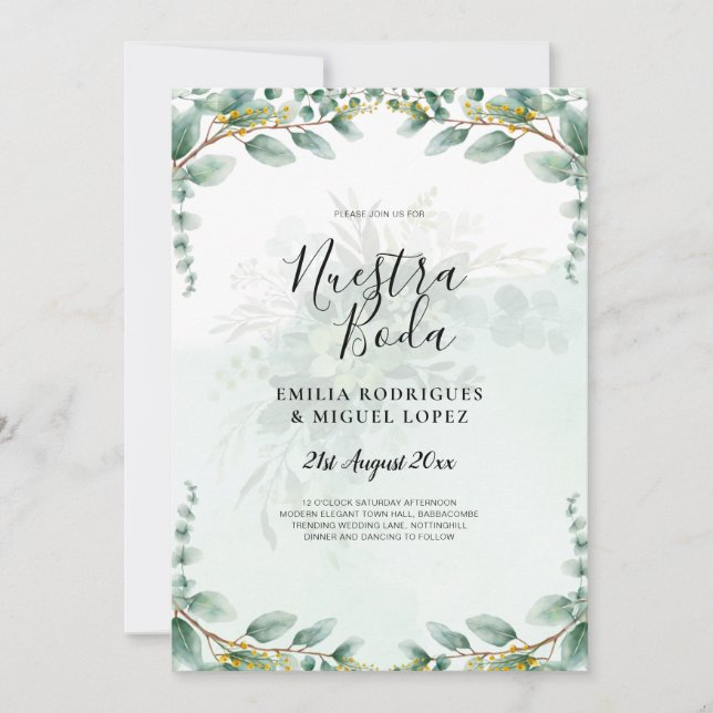 Convites Nuestra Boda Greenery Convocações para Casamento D (Frente)