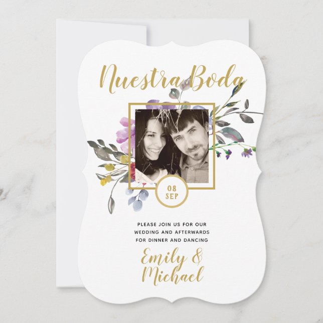 Convites Nuestra Boda Invitação - FOTO Casamento Púrpura 2 (Frente)