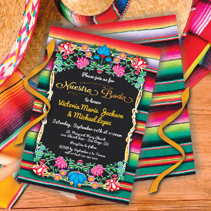 Convites Nuestra Boda Mexicana Fiesta Party Glitter Dourada