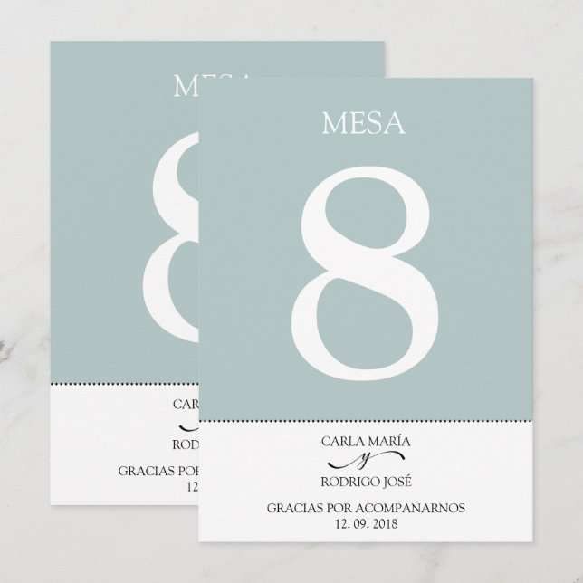 Convites NUESTRA BODA Número de Mesa em Espanhol Editável (Frente/Verso)