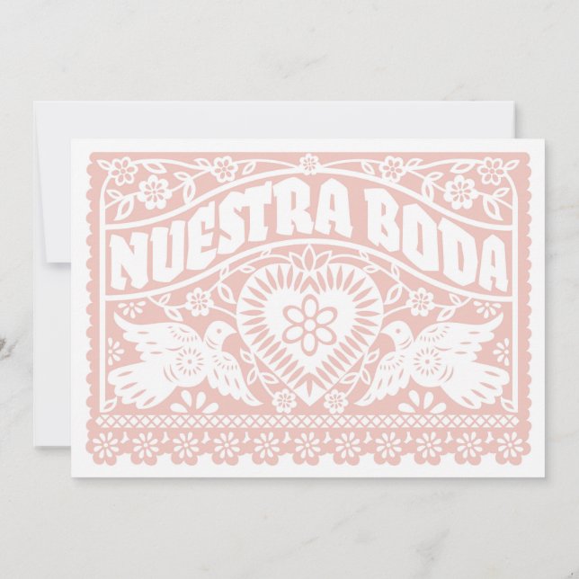 Convites Nuestra Boda Papel Picado Adora Pássaros em Rosa D (Verso)