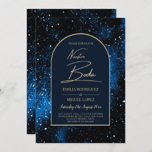 Convites NUESTRA BODA Starry Night Marinho Blue Dourado INV