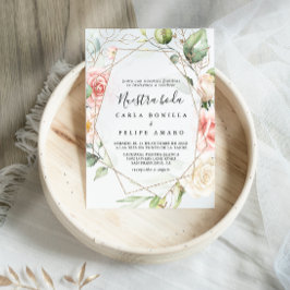 Convites Nuestra de Folhagem Verde Dourada Geométrica Boda