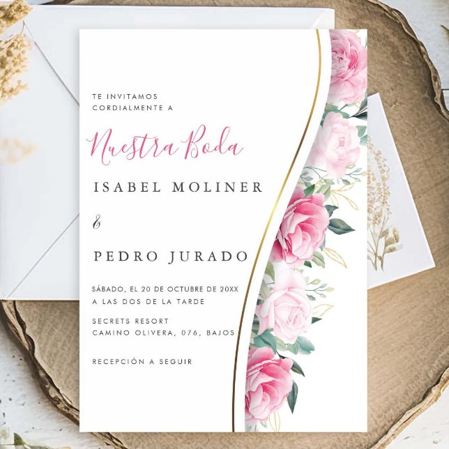 Convites Nuestra Floral Verde Rosa Nuestra Boda Casamento (Criador carregado)