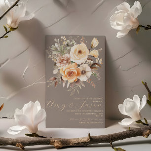 Convites Nuetral Beige Floral Botanical Wedding