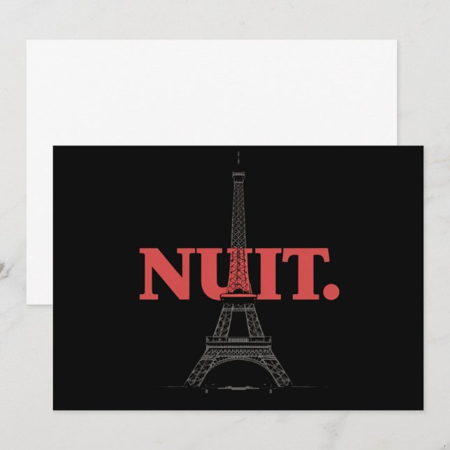 Convites Nuit Nuit Night French Words French Tower Paris (Frente/Verso)
