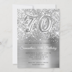 Convites Número 70 de Aniversário Glam Silver Brilhante
