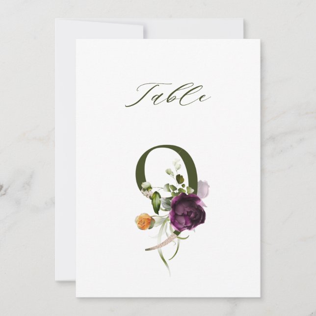 Convites Número 9 Botânico Floral 5x7, Número de Mesa (Frente)