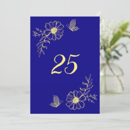 Convites Numero azul-real da flor do ouro romântico