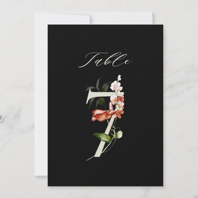 Convites Número Botânico Floral 5x7 Número 7, Número de Mes (Frente)