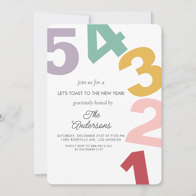 Convites Número Colorido Festa na véspera do Ano Novo (Frente)