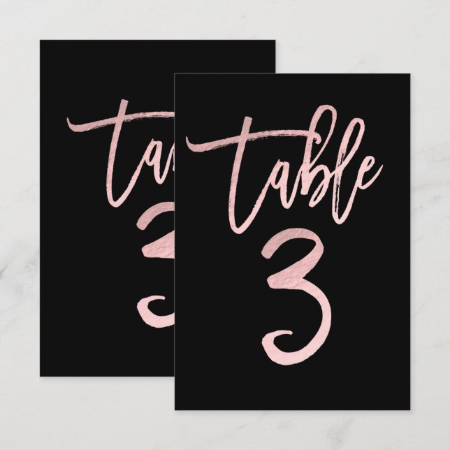 Convites Número da Mesa 3 em Moderno Roscado Dourado Rosa c (Frente/Verso)