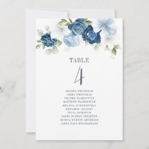 Convites Número da Mesa 4 de Casamento Pó Floral Azul