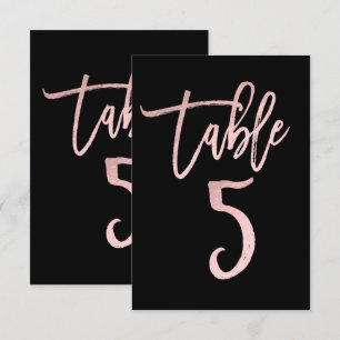 Convites Número da Mesa 5 Moderno em Folha Rosa Dourado Ros