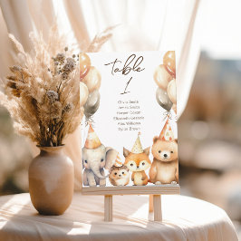 Convites Número da mesa Animais Aquarela chá de bebê 