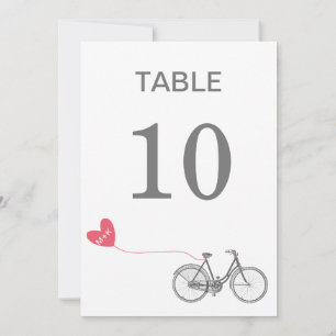 Convites Número da mesa bicicleta romântica com iniciais