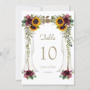Convites Número da Mesa Casamento com Dossel de Girassóis B