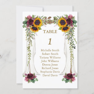 Convites Número da Mesa Casamento com Dossel de Girassóis d