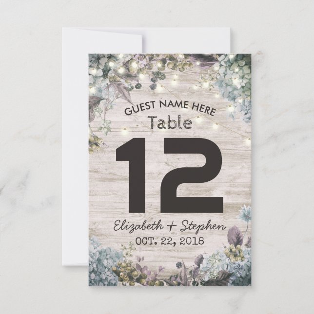 Convites Número da Mesa Chic Floral com Luzes de Madeira pa (Frente)