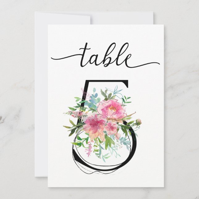 Convites Número da mesa cinco Peônias Rosa (Frente)