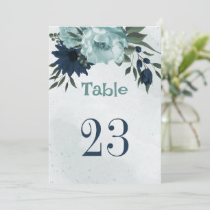 Convites Número da mesa com flores azuis empoeiradas & azui