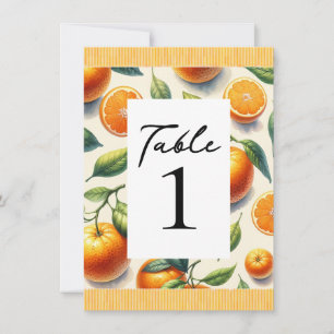 Convites Número da Mesa com Folhas de Laranja em Aquarela C