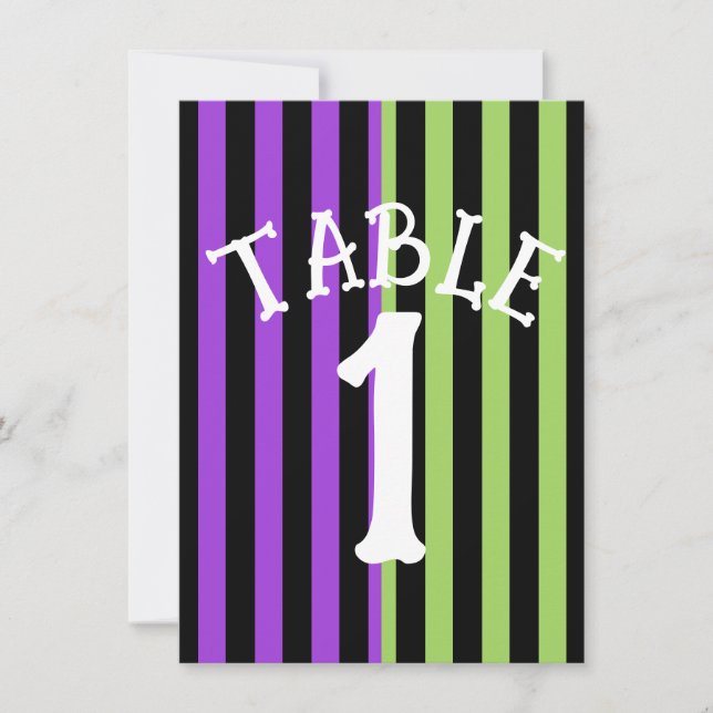Convites Número da Mesa com Listras de Halloween Verde Roxo (Frente)