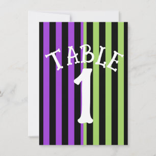 Convites Número da Mesa com Listras de Halloween Verde Roxo