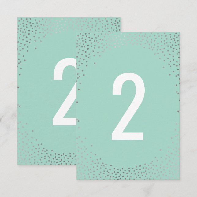 Convites NÚMERO DA MESA confete mini rústico prata menta (Frente/Verso)