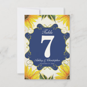 Convites Número da Mesa da Recepção de Casamento com Girass