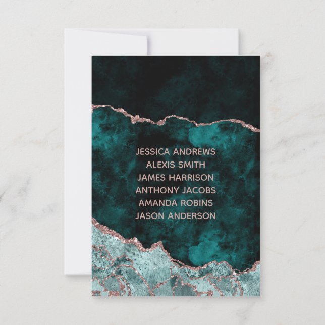 Convites Número da Mesa de Assento Verde Pavão e Dourado Ro (Verso)