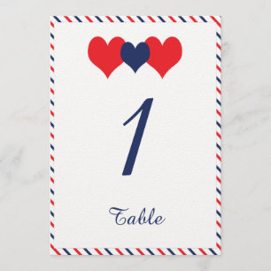 Convites Número da Mesa de Casamento Americana Hearts
