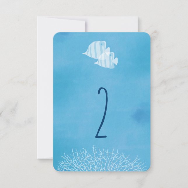 Convites Número da mesa de casamento aquarela de peixes tro (Frente)