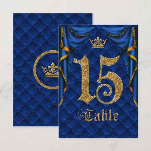 Convites Número da Mesa de Casamento Azul Royal Dourado Cor (Frente/Verso)