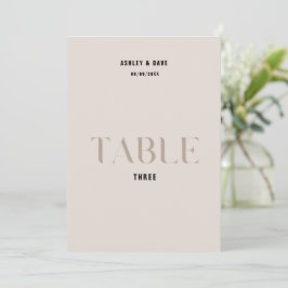 Convites Número da Mesa de Casamento Bege Bold Tabela 3