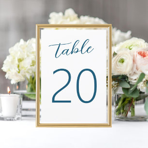 Convites Número da Mesa de Casamento Branco Azul Escrito À