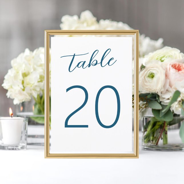 Convites Número da Mesa de Casamento Branco Azul Escrito À  (Criador carregado)