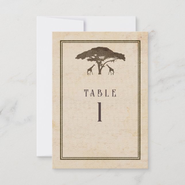 Convites Número da Mesa de Casamento com Girafas na Árvore  (Frente)