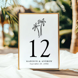 Convites Número da Mesa de Casamento com Palmeiras Negras D