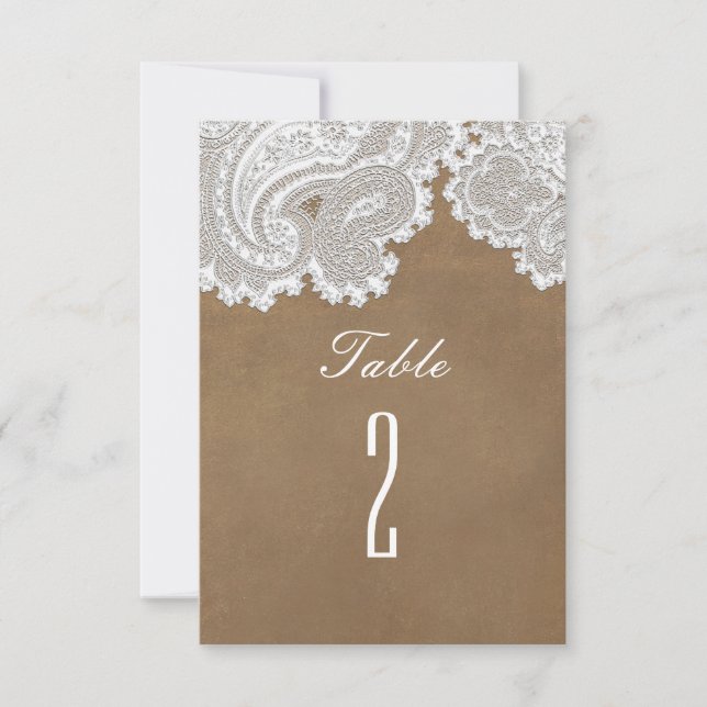 Convites Número da Mesa de Casamento com Renda Branca e Rus (Frente)