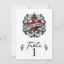Convites Número da Mesa de Casamento com Tatuagem de Coraçã