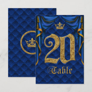 Convites Número da Mesa de Casamento Coroa Dourada Azul Rea