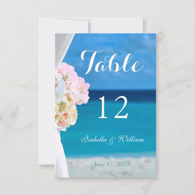 Convites Número da Mesa de Casamento de Verão na Praia Oceâ (Frente)