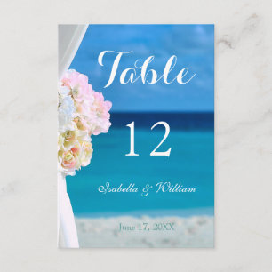 Convites Número da Mesa de Casamento de Verão na Praia Oceâ
