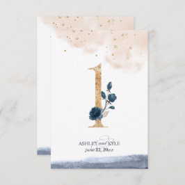 Convites Número da mesa de casamento em azul-marinho, rosa 